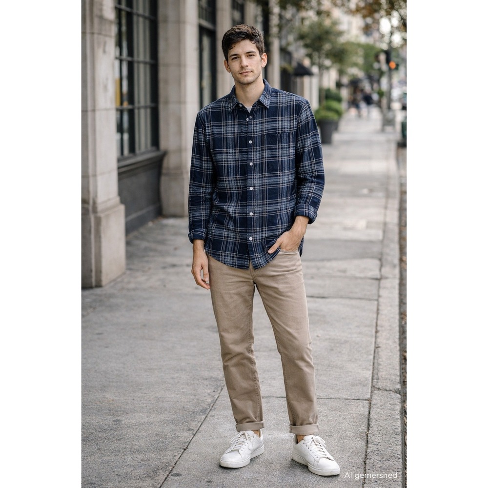 7 Diamonds Mens Button Up Shirt S Blue Plaid Corduroy Long Sleeve Preppy‎ Casual